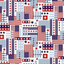 Load image into Gallery viewer, patriotic stars and stripes fag collage American style spirit red white and blue studio e fabric
