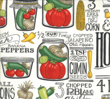 Load image into Gallery viewer, chef salt recipe cumin homegrown salsa peppers jalapeño tomato onion corn jars white salt recipes pepper moda fabrics 
