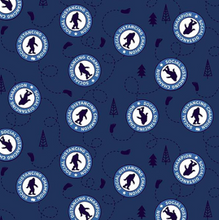 Load image into Gallery viewer, Sasquatch social distancing champion critters big foot navy blue forest woods hiker covid virus face mask coronavirus pandemic fabric
